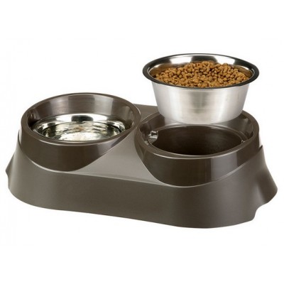 Ferplast Duo Feed 05 - Podstawka z dwiema miskami KC 56 ciemny brąz [71705021]