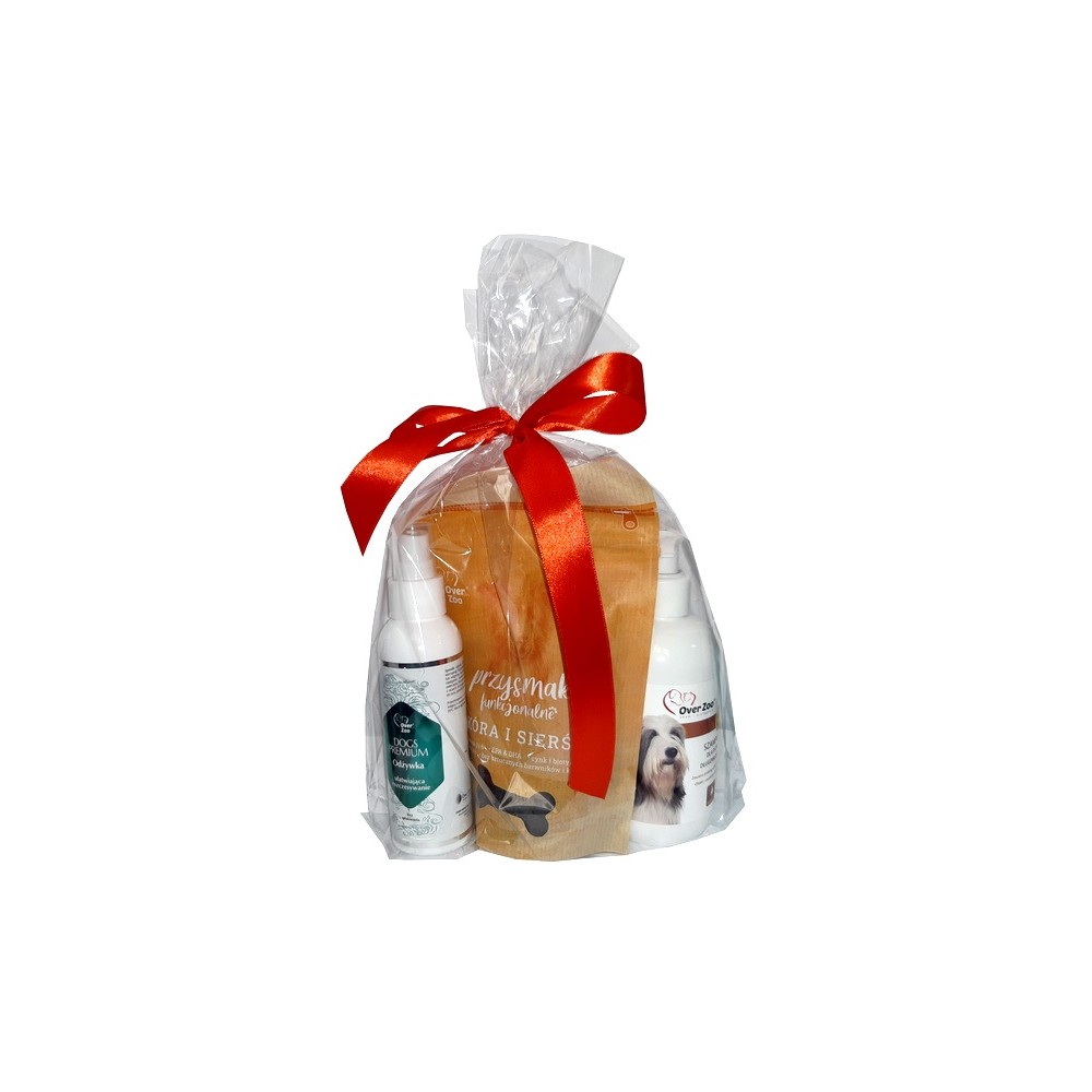 Over Zoo Zestaw świąteczny Szampon dla psów długowłosych + Odżywka ułatwiająca rozczesywanie + przysmaki