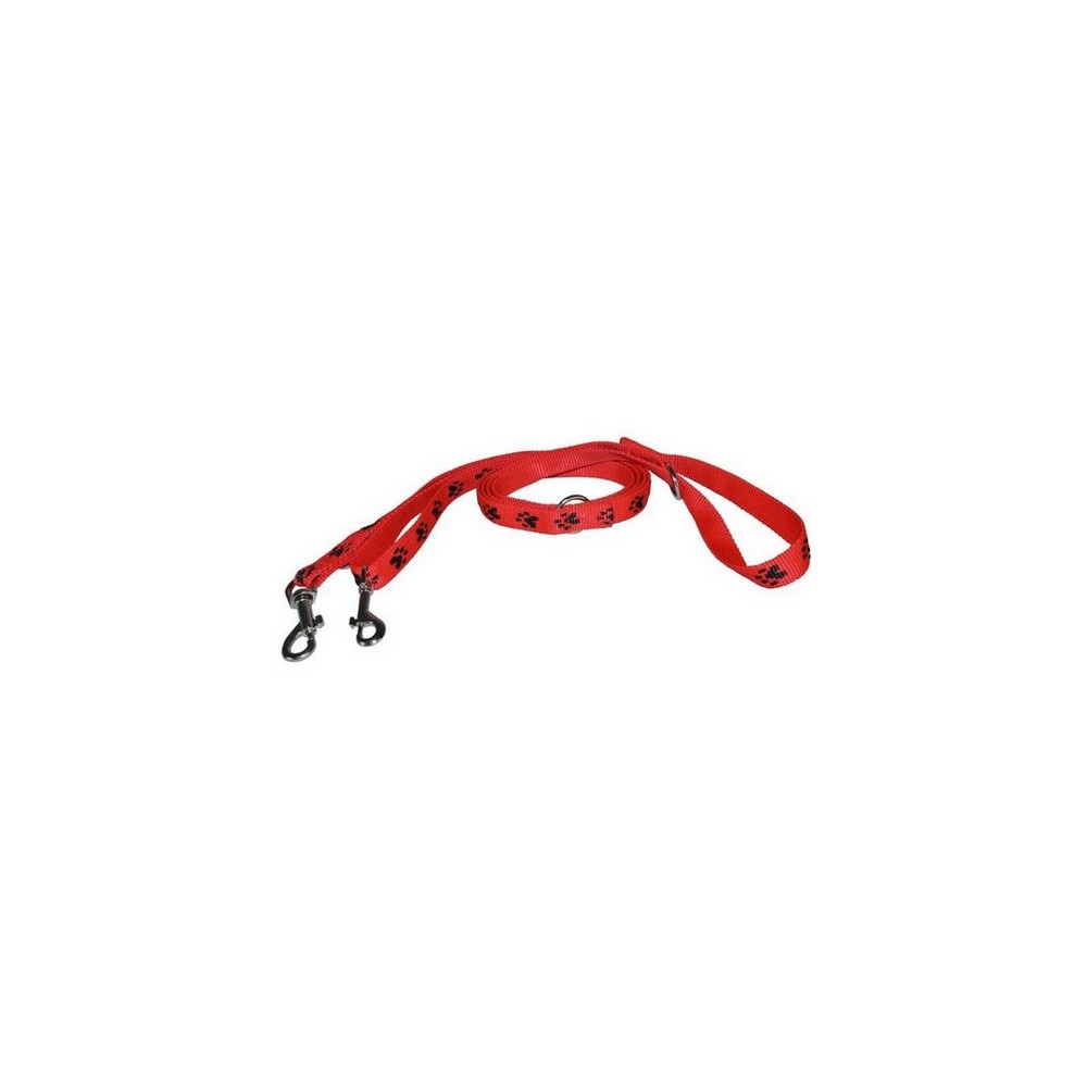 CHABA Smycz taśma regulowana 20 czerwona w czarne łapki