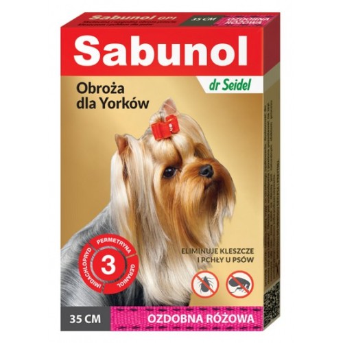 Sabunol GPI Obroża przeciw pchłom dla yorka ozdobna różowa 35cm