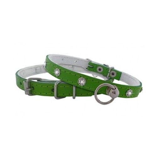 CHABA Obroża skórzana z cyrkonią 10mm/30cm zielona