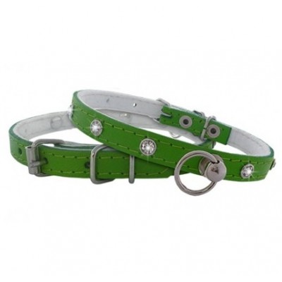 CHABA Obroża skórzana z cyrkonią 10mm/30cm zielona