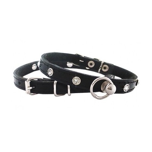 CHABA Obroża skórzana z cyrkonią 10mm/30cm czarna