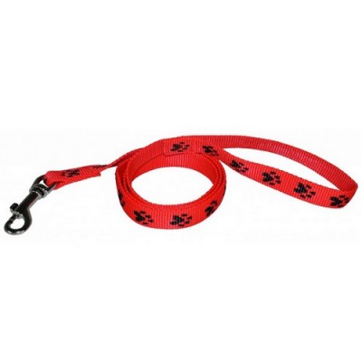 CHABA Smycz taśma 16 czerwona w czarne łapki