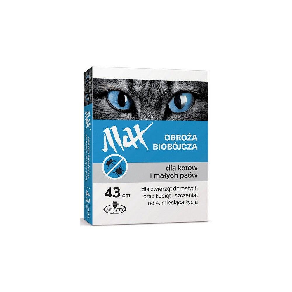 Selecta HTC Obroża Max biobójcza dla kota i małego psa przeciw pchłom i kleszczom niebieska 43cm