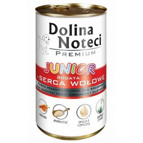 Dolina Noteci Premium Pies Junior Serca wołowe puszka 400g