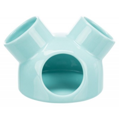 Domek dla myszy, turkus, ceramiczny,  o 12 × 10 cm, z 3 wejściami