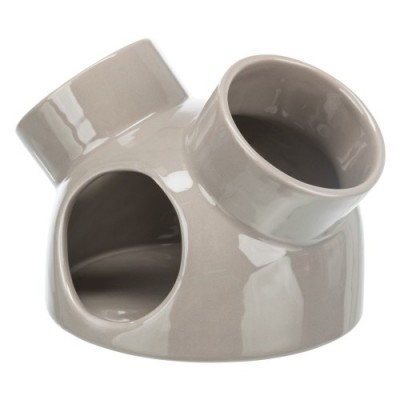 Domek dla myszy, szarobrązowy, ceramiczny,  o 16 × 12 cm, z 3 wejściami