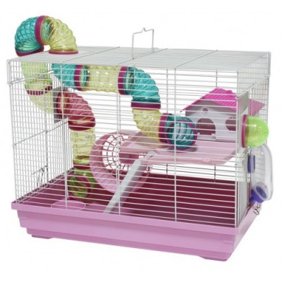 Klatka dla gryzoni 47x30x37 cm biało/różowa
