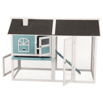 Klatka Natura dwupiętrowa z wybiegiem,  156 × 110 × 80 cm, niebieska/biała