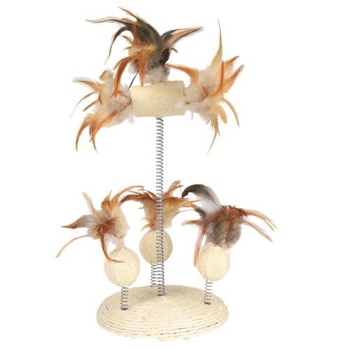 Zabawka dla kota z piórkami na sprężynie, 15x30 cm