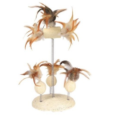 Zabawka dla kota z piórkami na sprężynie, 15x30 cm