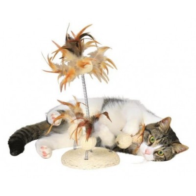 Zabawka dla kota z piórkami na sprężynie, 15x30 cm