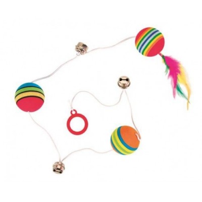 PIŁKI TĘCZOWE NA GUMCE Z PIÓRKIEM 3