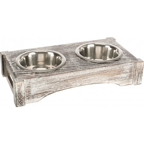 Zestaw misek, stal nierdzewna/drewno, 2 × 0,2 l/o10 cm, 30 × 5 × 16 cm, biały