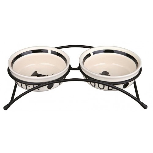 Zestaw misek ceramicznych na stojaku Eat on Feet”, 2 × 0.25 l/o 13 cm,  biało czarne