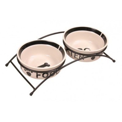 Zestaw misek ceramicznych na stojaku Eat on Feet 0.6 l/o 15 cm  biało czarne