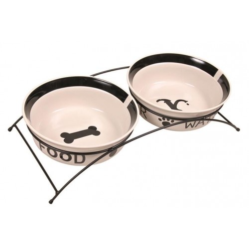 Zestaw misek ceramicznych na stojaku Eat on Feet 2.6 l/o 25 cm biało czarne