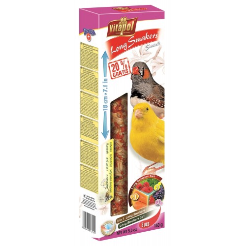 SMAKERS LONG MIX 3w1 DLA KANARKA I ZEBEREK dzikie nasiona/owoce lasu/marchewkowy