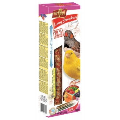 SMAKERS LONG MIX 3w1 DLA KANARKA I ZEBEREK dzikie nasiona/owoce lasu/marchewkowy